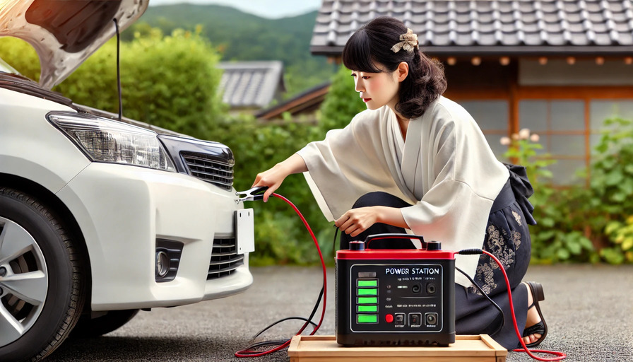 ポータブル電源で車のバッテリーを充電する手順